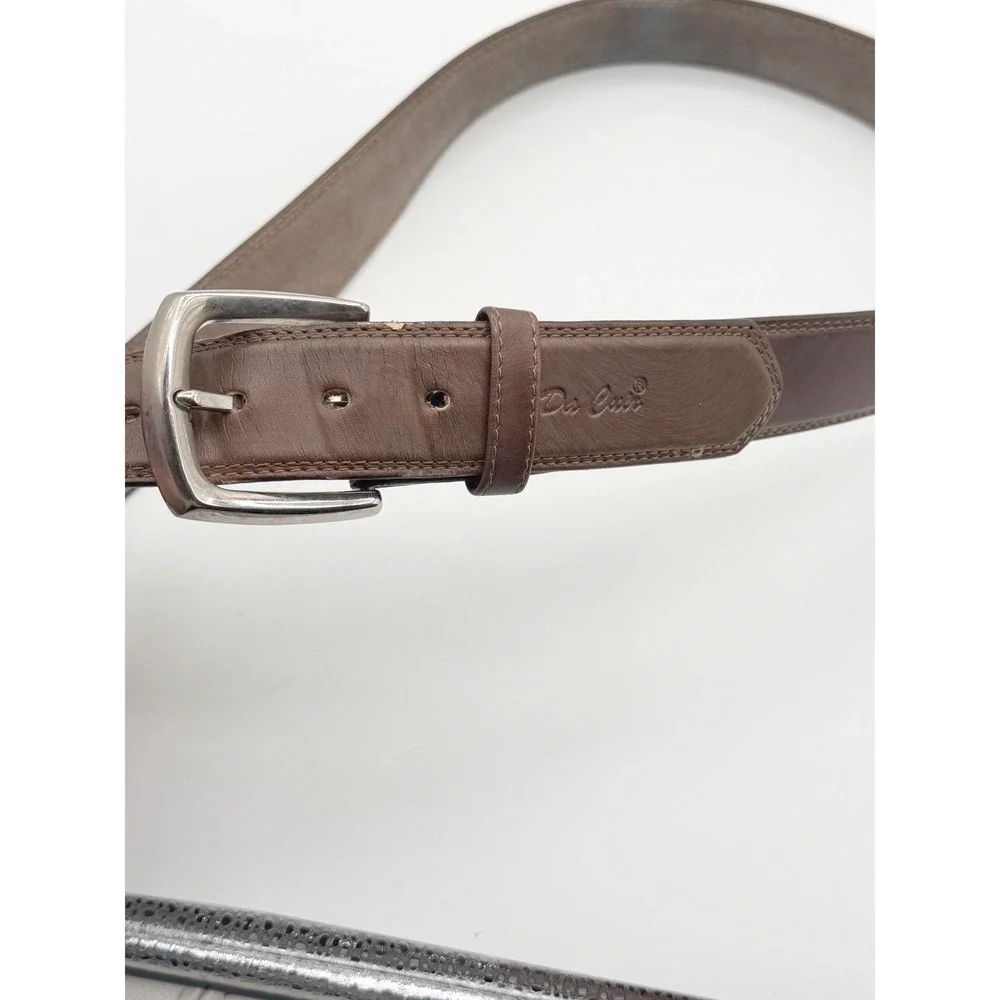 Da Cuir Mens Size 38 Brown Leather Belt Handmade‎ Silver Buckle Western Rustic